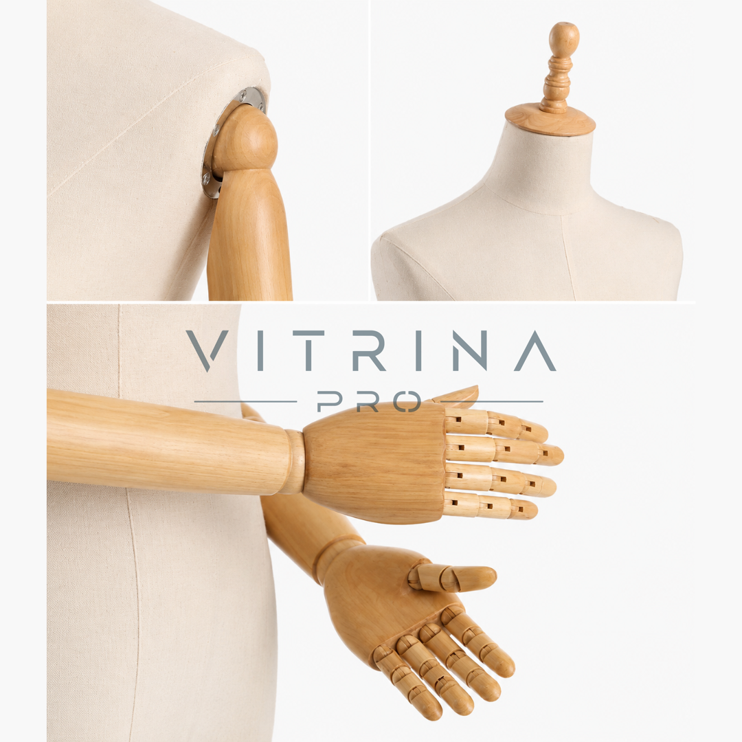 Mannequin de couture femme avec bras articulés en bois pour atelier de couture et boutique
