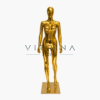 Mannequin de vitrine femme en polyester doré effet chrome miroir avec main sur la hanche