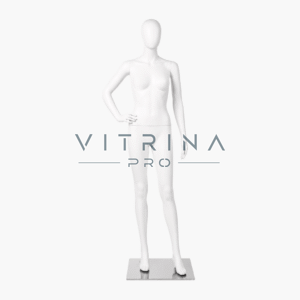 Mannequin femme en plastique blanc brillant avec support métallique pour boutique et vitrine