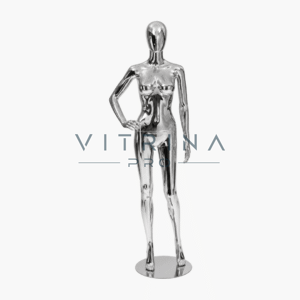 Mannequin femme en plastique chrome brillant avec support métallique effet miroir