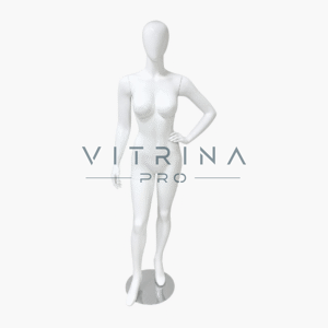 Mannequin femme en polyester blanc brillant avec support métallique pour boutique et vitrine