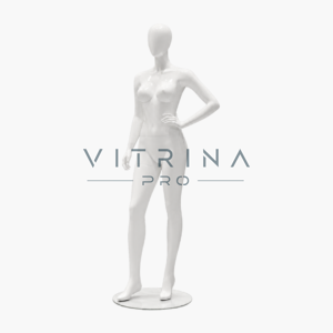 Mannequin femme en polyester blanc brillant avec support métallique pour boutique et vitrine