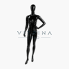 Mannequin femme en polyester noir brillant avec support métallique pour boutique et vitrine