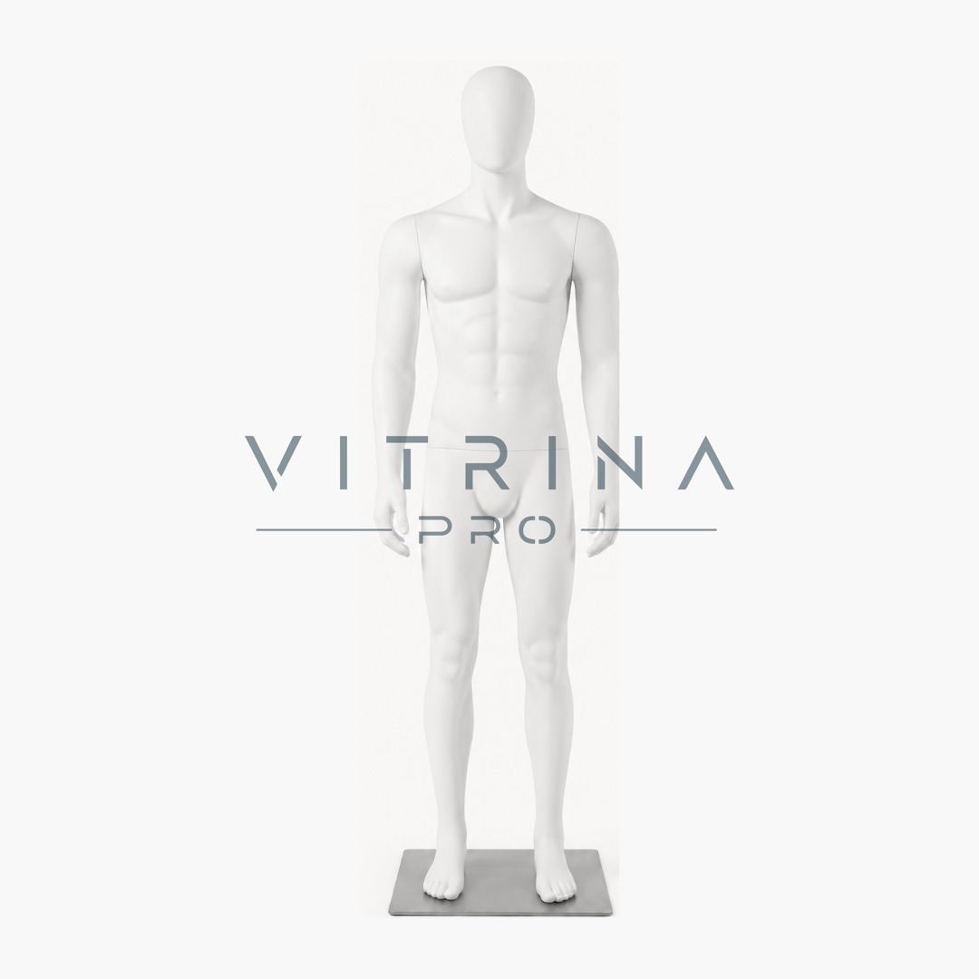 Mannequin homme en plastique mat premium avec support métallique pour boutique et vitrine