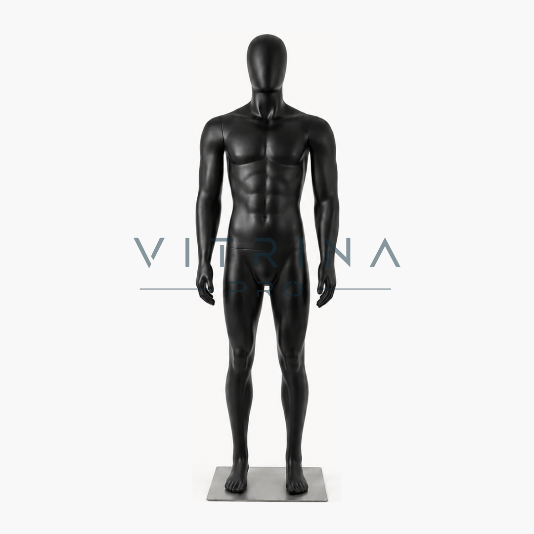 Mannequin homme en plastique mat premium avec support métallique pour boutique et vitrine