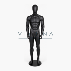 Mannequin homme en polyester noir mat premium avec support métallique pour boutique et vitrine