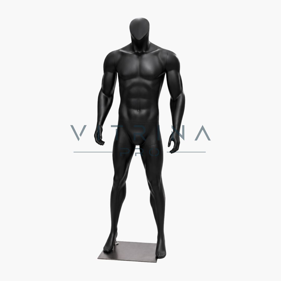 Mannequin professionnel homme noir mat avec socle métallique