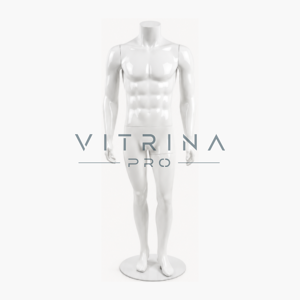 Mannequin homme sans tête en polyester premium blanc avec support métallique