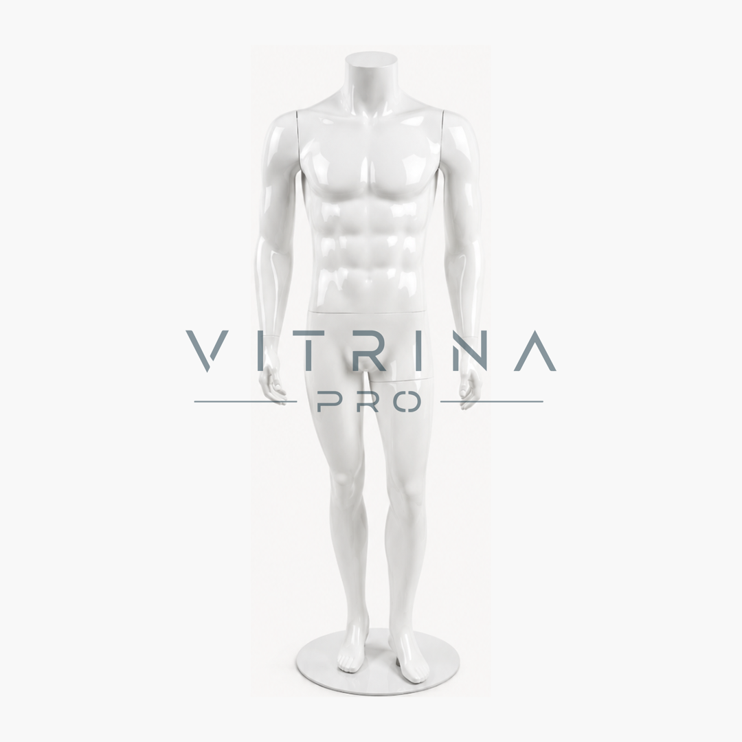 Mannequin homme sans tête en polyester premium blanc avec support métallique