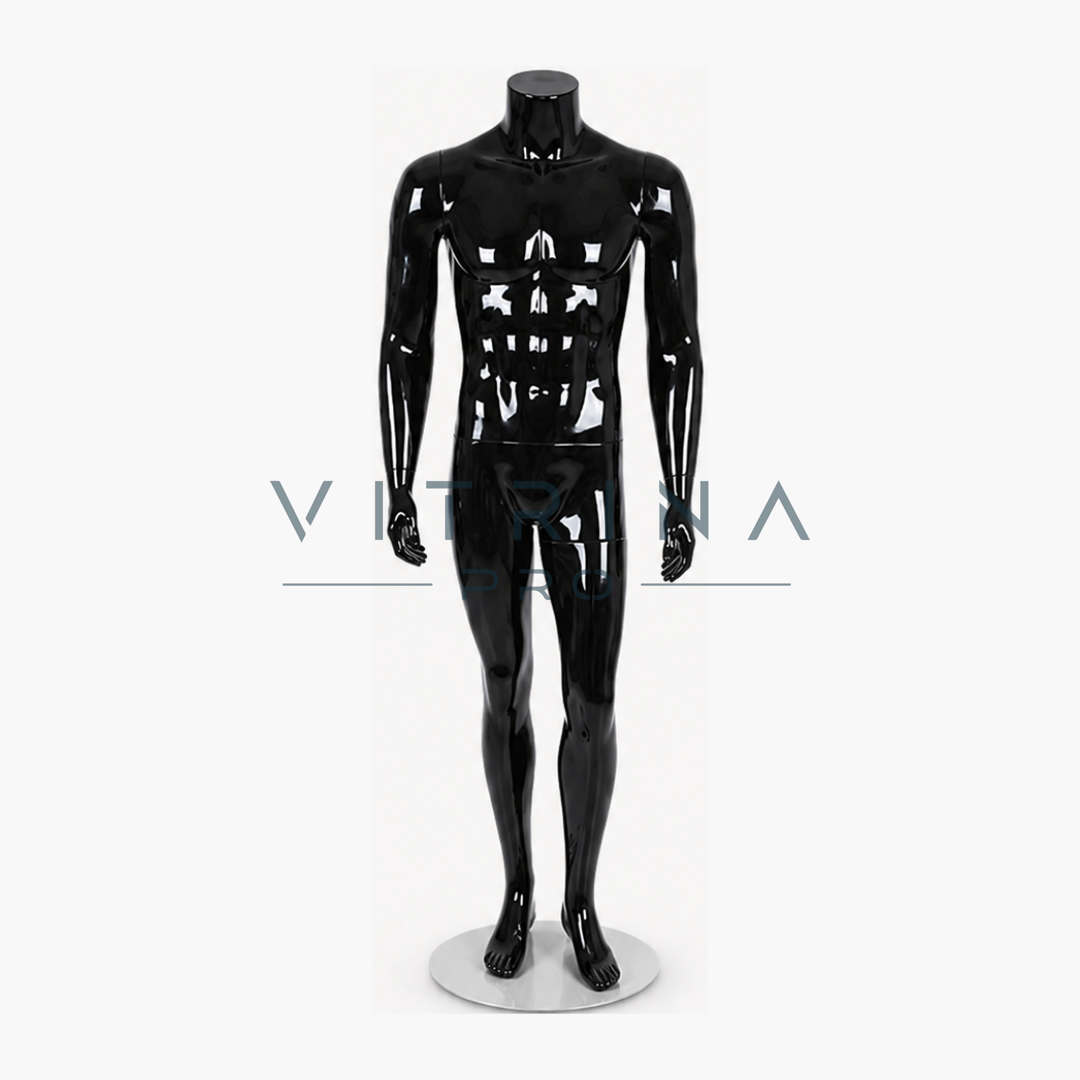 Mannequin homme sans tête en polyester premium noir avec support métallique