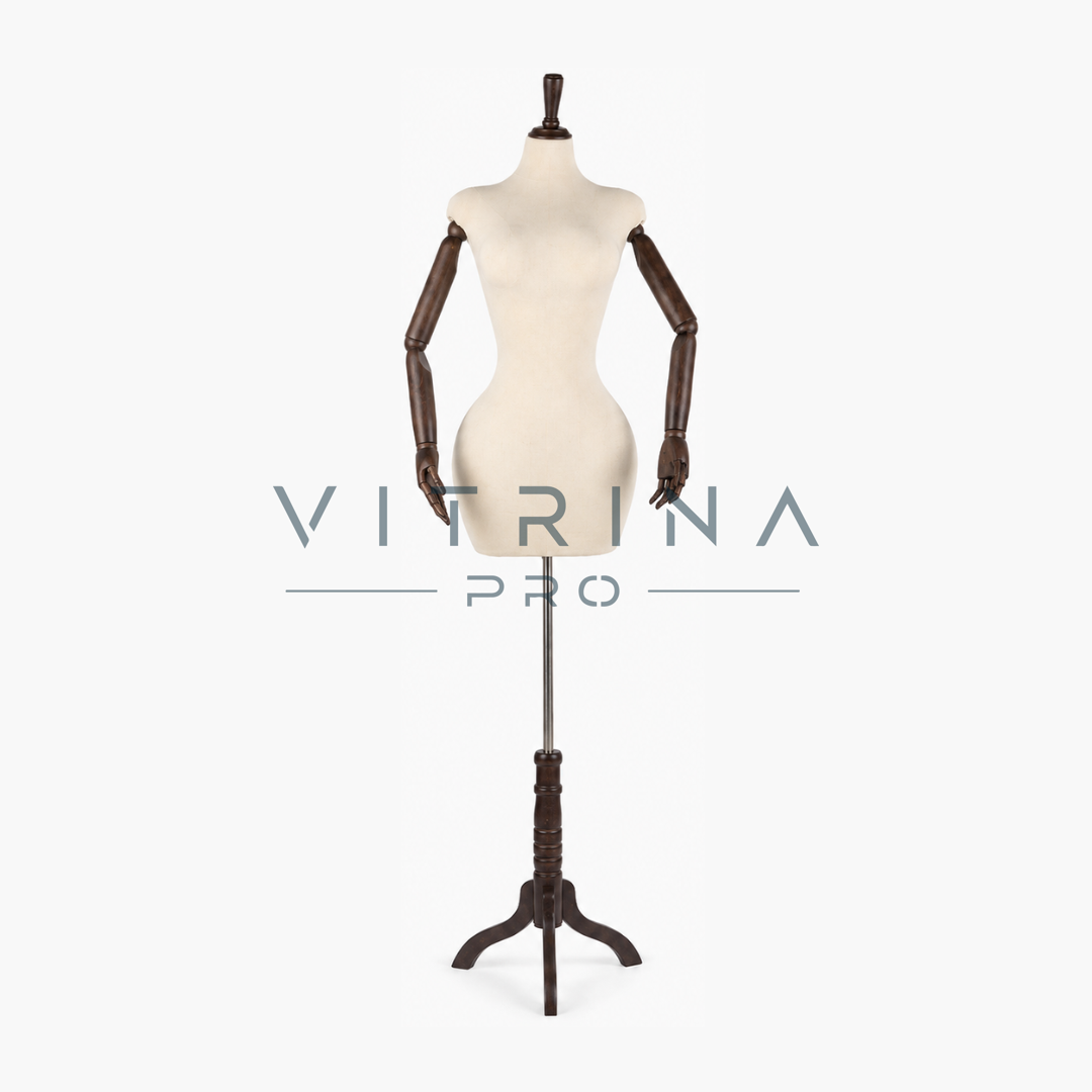 Mannequin homme en lin avec bras en bois pour boutique, vitrine et showroom