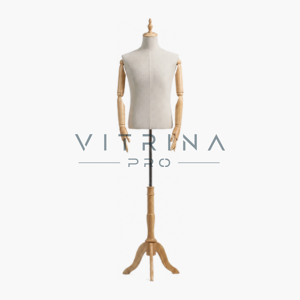 Mannequin tailleur homme avec bras articulés en bois pour atelier de couture et boutique