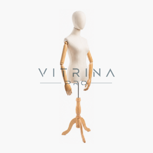 Mannequin torse femme avec tête et trépied en bois pour boutique et vitrine