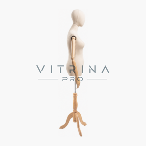 Mannequin torse femme avec tête et trépied en bois pour boutique et vitrine