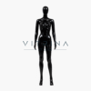 Mannequin vitrine femme noir brillant en polyester avec support métallique pour boutique et showroom