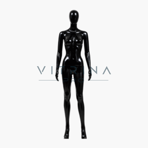 Mannequin vitrine femme noir brillant en polyester avec support métallique pour boutique et showroom