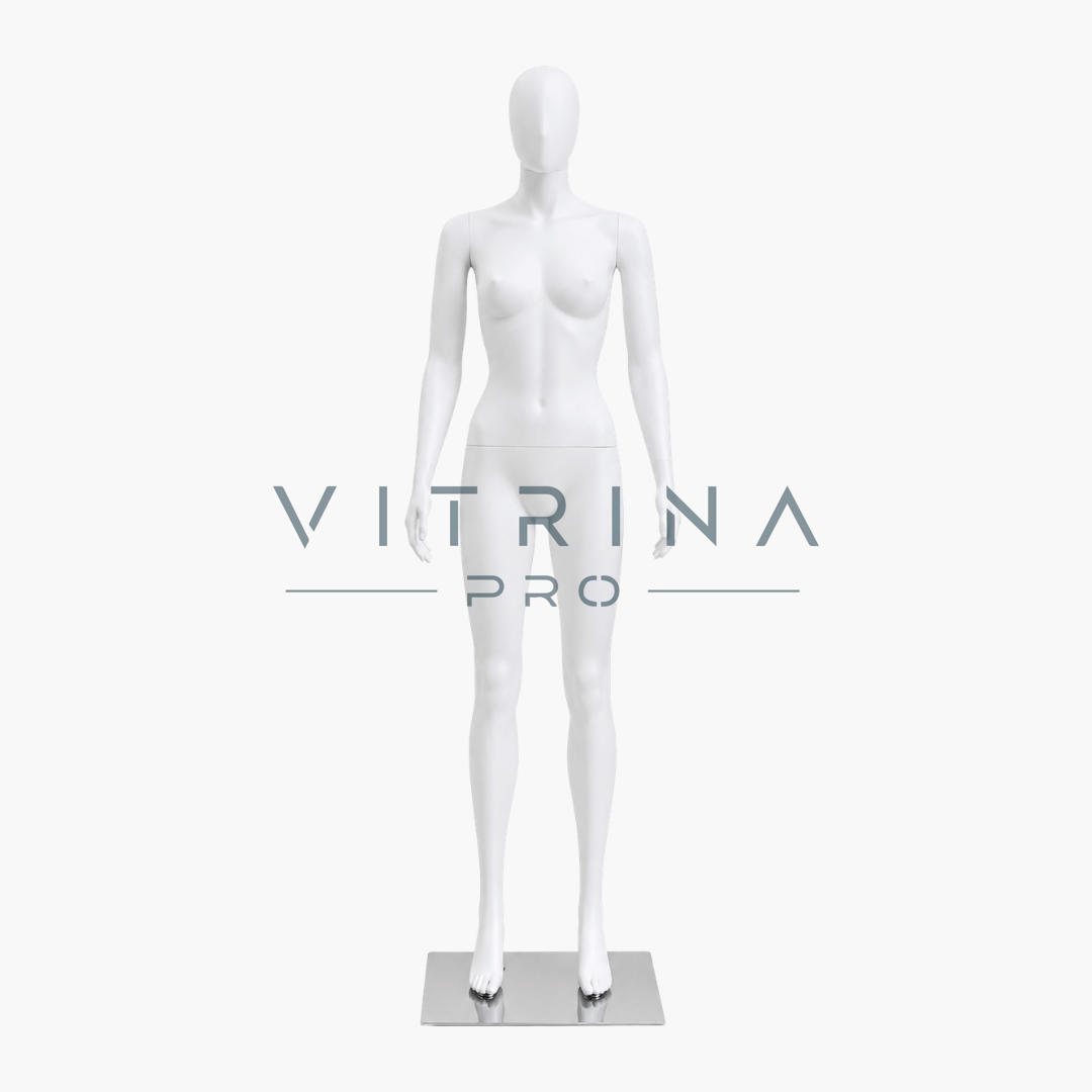 Mannequin vitrine femme en plastique blanc avec support métallique pour boutique et showroom