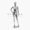 Mannequin de vitrine femme en plastique chrome brillant avec support métallique effet miroir