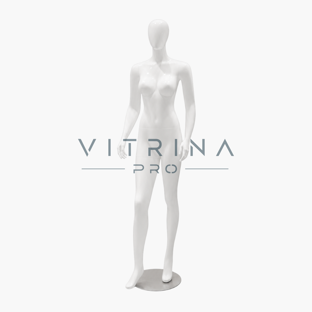 Mannequin vitrine femme en polyester blanc avec support métallique pour boutique et showroom