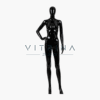 Mannequin de vitrine femme en polyester finition noir brillant avec support métallique