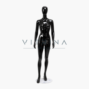 Mannequin vitrine femme en polyester noir avec support métallique pour boutique et showroom