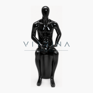 Mannequin vitrine homme assis en polyester noir