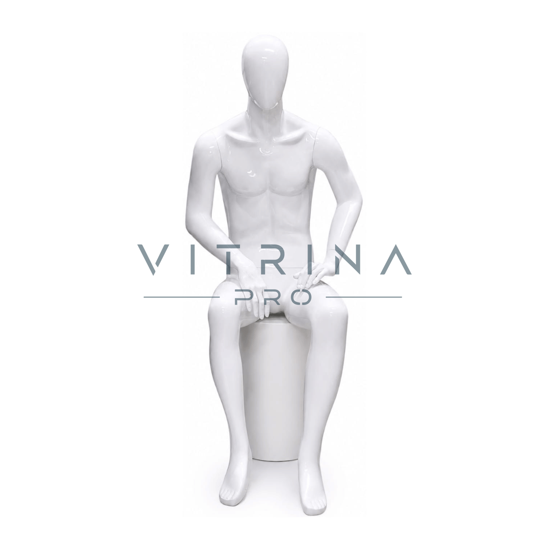 Mannequin vitrine homme assis en polyester