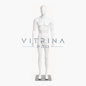 Mannequin vitrine homme premium en plastique mat blanc avec support métallique