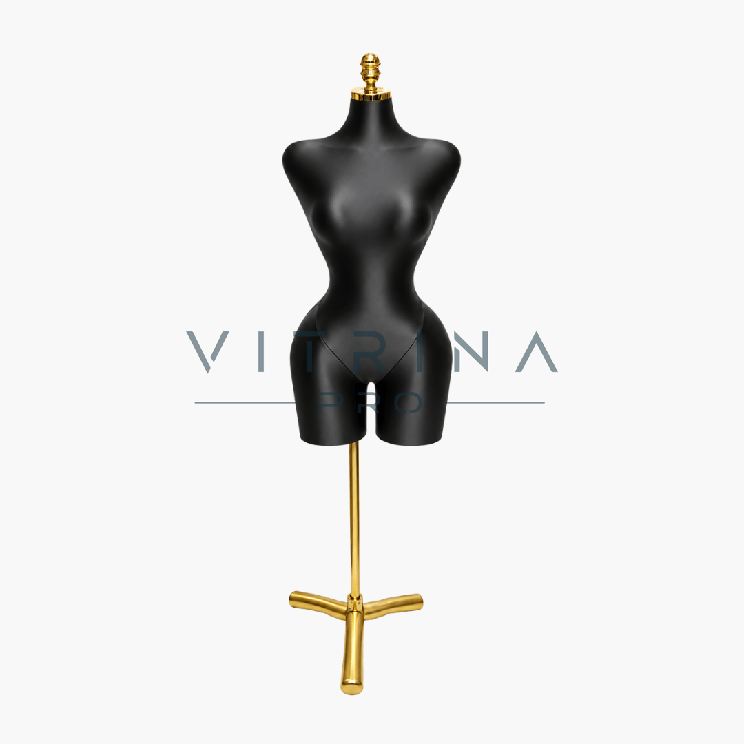 Buste de couture femme noir à silhouette sculptée avec trépied