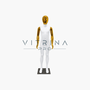Mannequin de vitrine enfant blanc laqué doré 140 cm