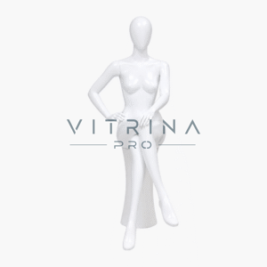 Mannequin de vitrine femme assis blanc en polyester laqué