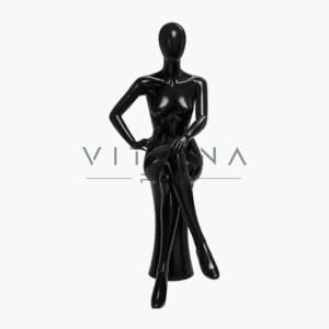 Mannequin de vitrine femme assis noir en polyester laqué