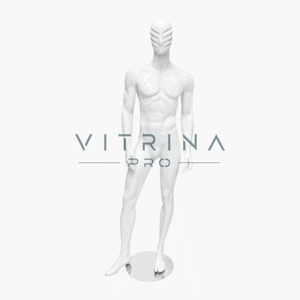 Mannequin de vitrine homme athlétique blanc à tête striée