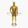 Mannequin de vitrine homme en polyester or brillant effet miroir avec tête abstraite
