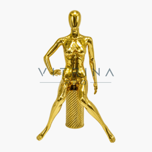 Mannequin de vitrine femme assise doré chrome en plastique