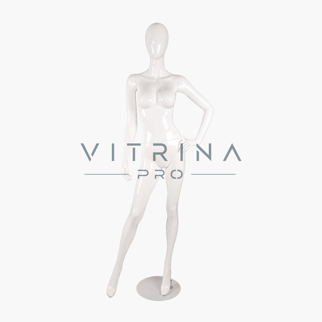 Mannequin de vitrine femme blanc laqué en polystyrène