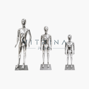 Mannequins de vitrine enfant argent chrome 90 110 et 140 cm