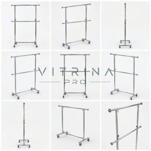 Portant chromé double barre extensible et réglable pour vêtements