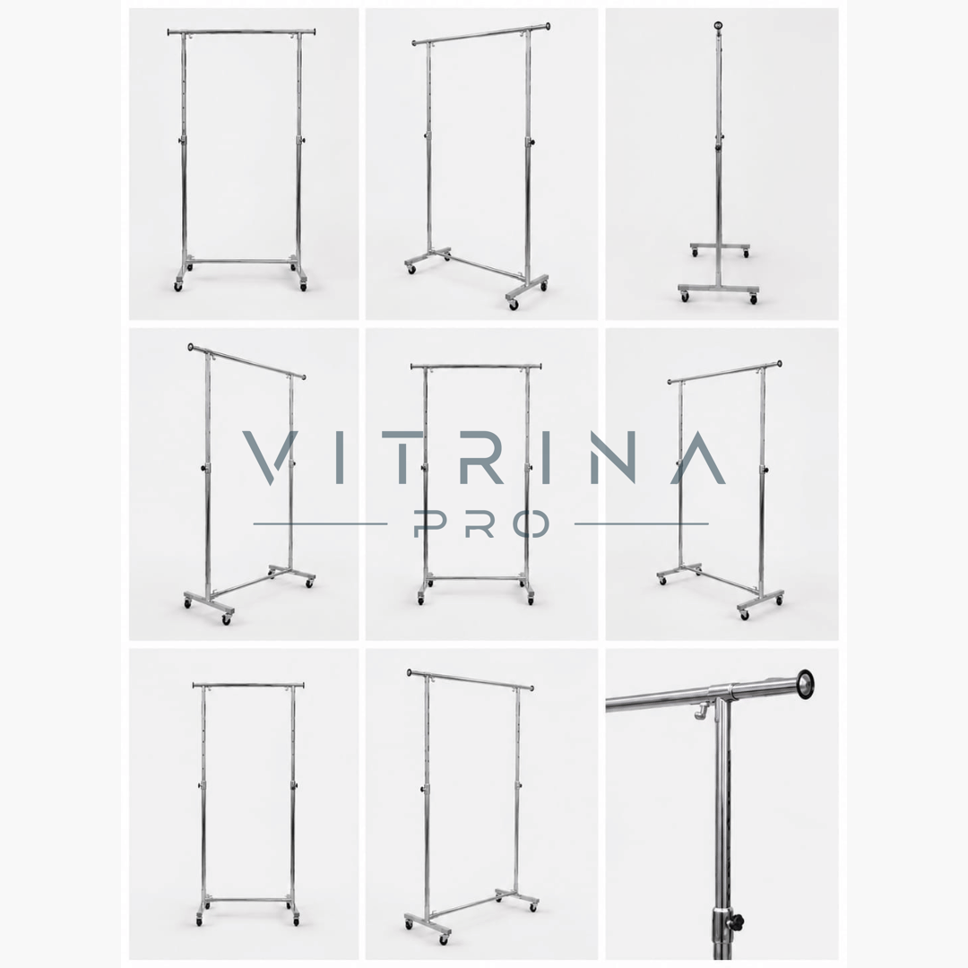 Portant simple barre chromé extensible et réglable pour vêtements