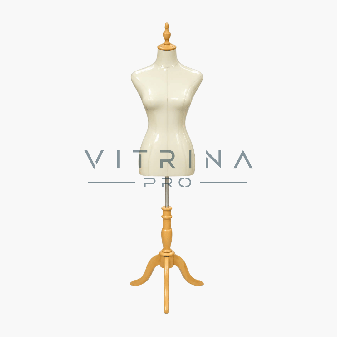 Buste de couture femme avec trépied en bois naturel